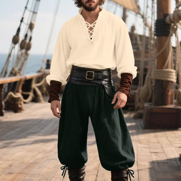 Ceisia Renaissance Medieval For Men Lace Up Shirt Drawstring Cuffed Pants Halloween Pirate Outfit Halloween Gift