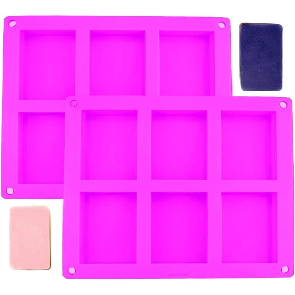 Set of Two Purple Silicone Rice Crispy, Cold Press, Soap Molds Homemade Craft Old Fashion Soap Bar Mold Silicone Molds for Cake Baking Tart Pudding Cookie Making, Rectangle Shape