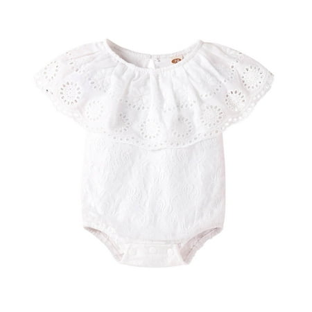 

TUOBARR Toddler Baby Girls Summer Pure Color Sleeveless Breathable Romper White (0-24Months)