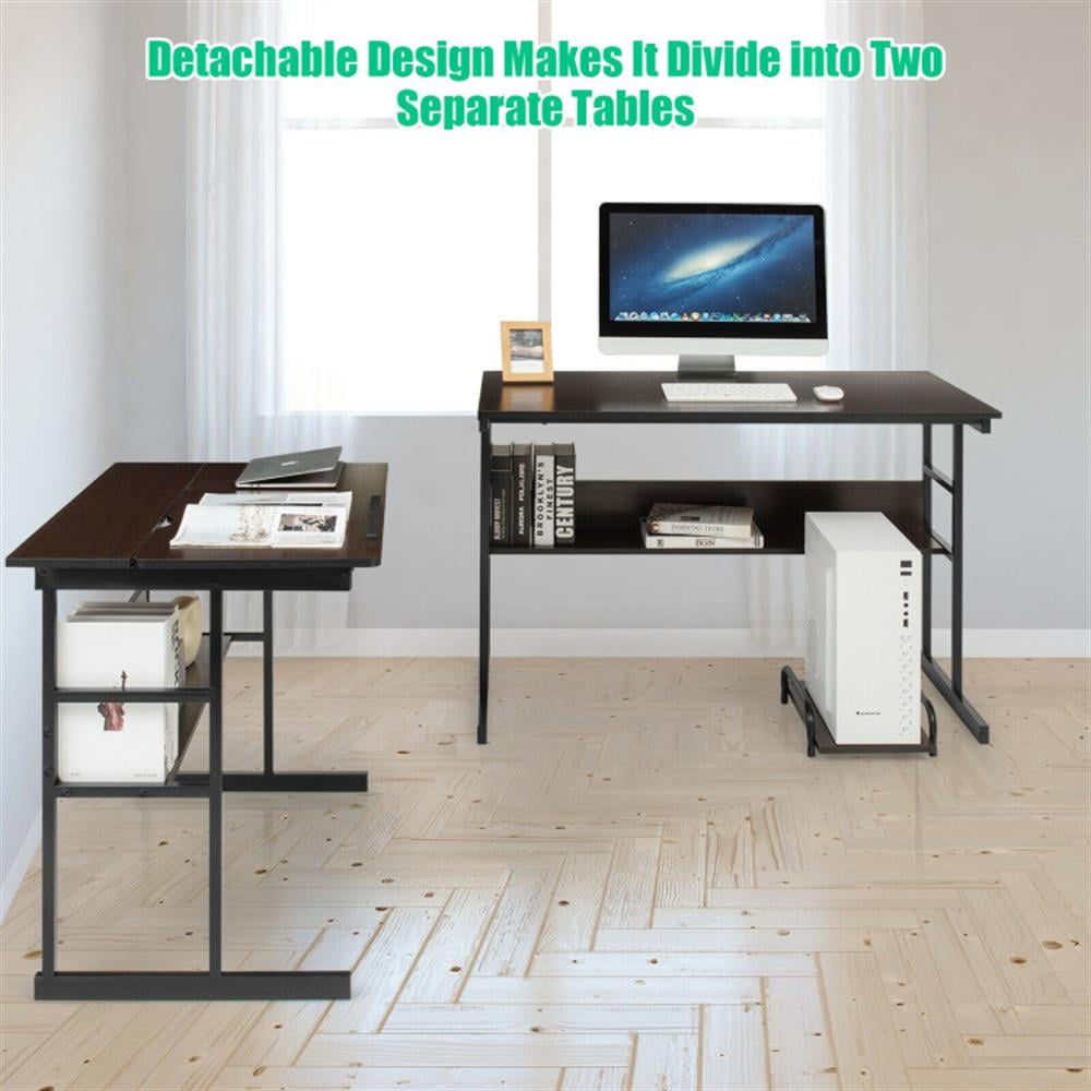 Demi Bonn L-Shaped Computer Desk with Tiltable Tabletop, Small Home Office Desk Study Writing Table, Brown