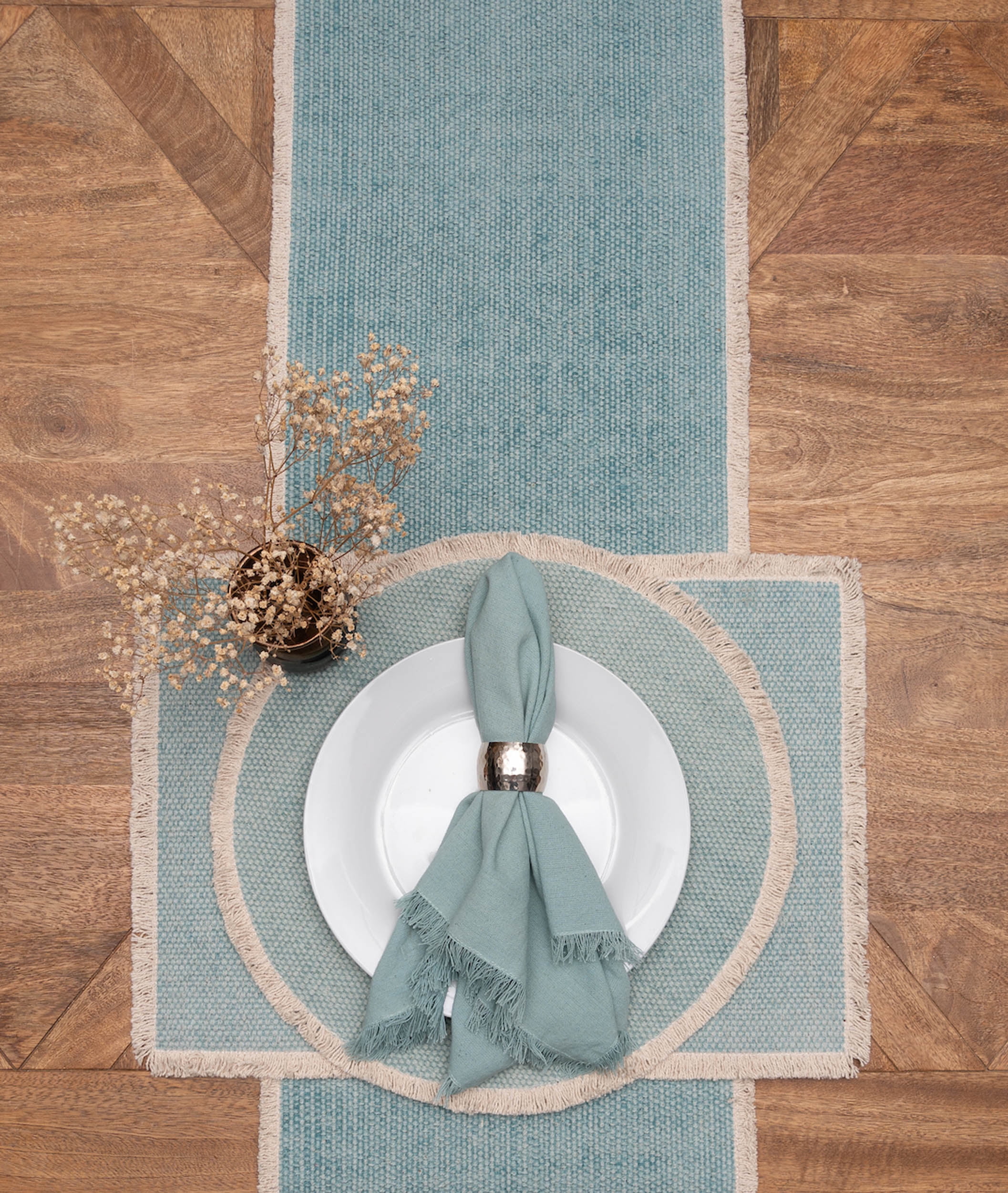 Fringed Sea Glass Table Runner 14" x 72"