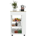 thumbnail image 5 of TUHOME Blosson 22-inch Wide Kitchen Cart with 1 Drawer, 2 Open Shelves, and 4 Casters, White / Light Oak, 5 of 10