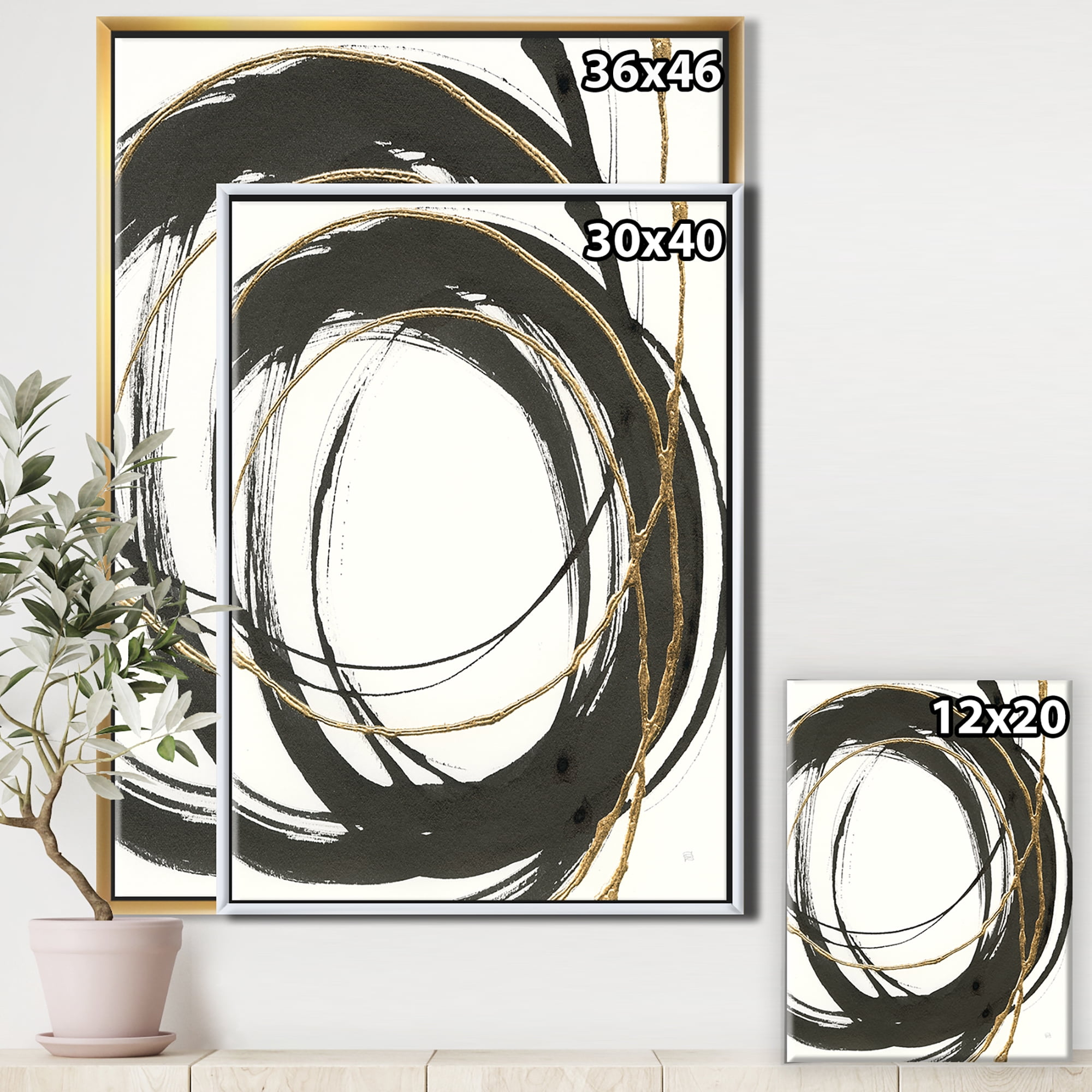 Designart ' Gold Glamour Circle III ' Posh & Luxe Framed Canvas