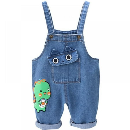 

Baby Toddler Cute Cartoon Dinosaur Jean Overalls for Boy Girl 1-6 Years