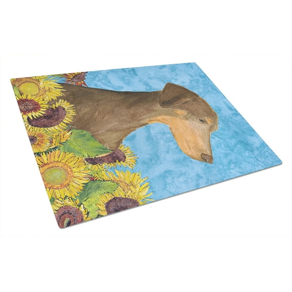 Carolines Treasures SS4112LCB Doberman in Summer Flowers Glass Cutting Board Large, 12H x 16W, multicolor
