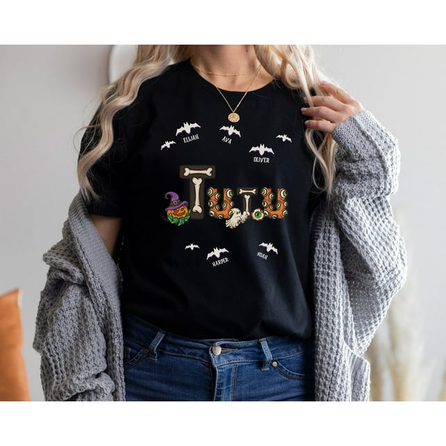Personalized Spooky Tutu, Custom Kidnames, Autumn Shirt, Fall Tutu Shirt, Halloween Tutu T - White - M