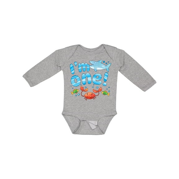 Inktastic I'm One First Birthday Shark and Crab Boys or Girls Long Sleeve Baby Bodysuit