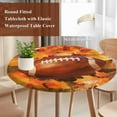 thumbnail image 3 of Fall Football Round Tablecloth 45-54 Inch Round Fitted Table Cloth with Elastic Edge, Thanksgiving Maple Leaf Orange Yellow Waterproof Table Cover Protector for Outdoor Picnic Party Dining, 3 of 6