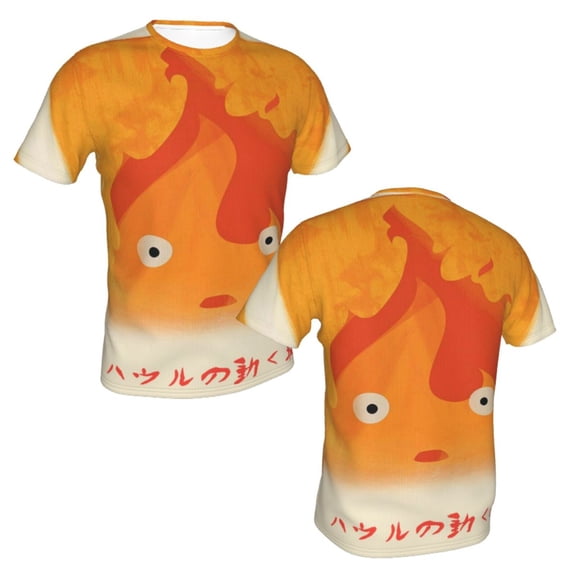 Unisex Adult Howls Moving Castle Fire T-Shirts, 3D Graphic Novelty Shirts Crewneck Short Sleeve Tees for Men Women