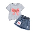 thumbnail image 4 of hengsof Ensemble Deux Pièces Jupe à Manches Courtes Imprimé Ours avec Nœud Doux pour Filles, Jupe à Manches Courtes Col Rond Taille Élastique Ensemble Décontracté Confortable, 4 of 6