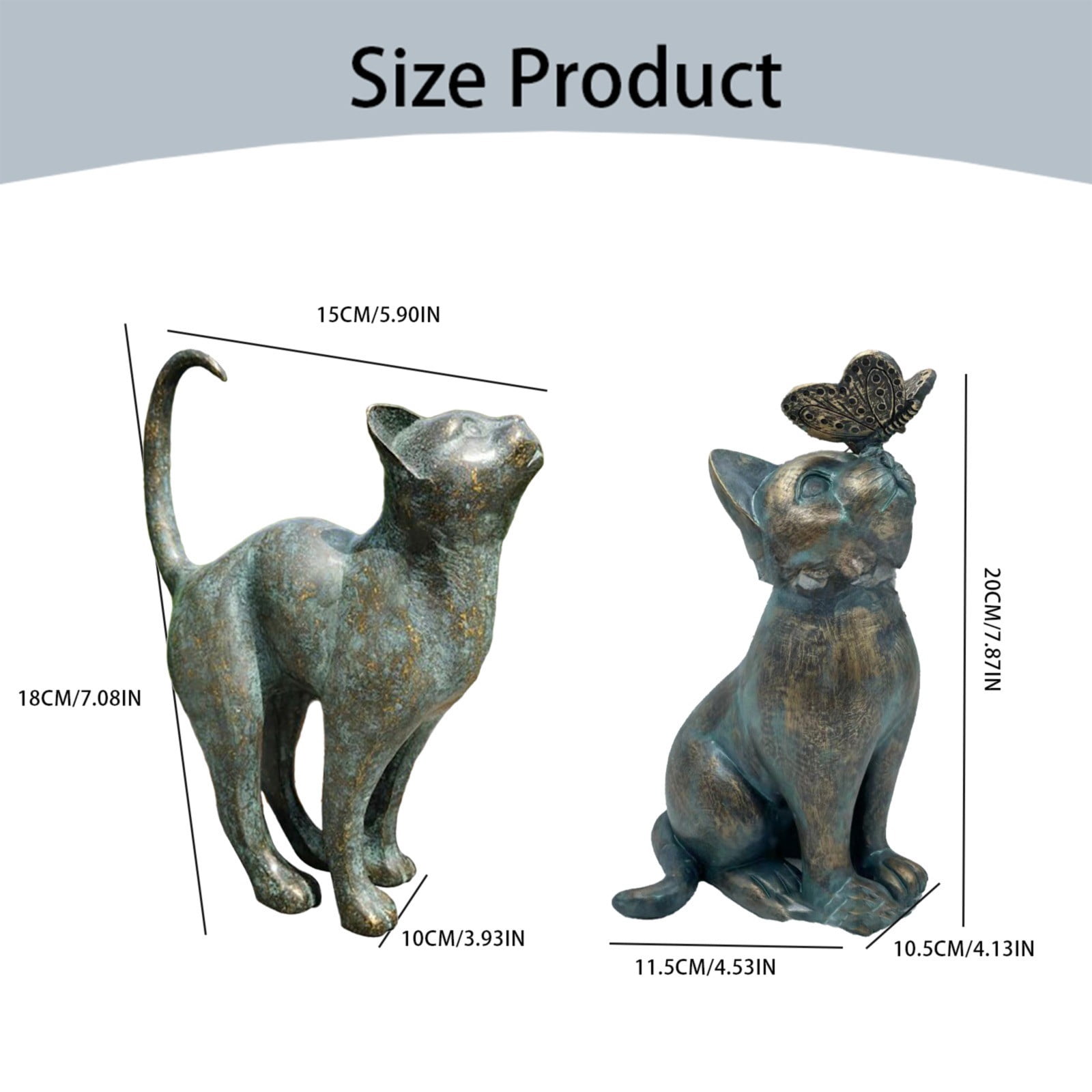 BINGLI Garden Resin Cat Statue with Butterfly Decor - Cute Cat Sculpture for Indoor/Outdoor Yard, Patio, Flower Bed - Weatherproof Figurine Home Decoration Gift