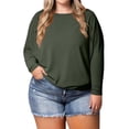 thumbnail image 3 of Women'S Long Sleeve Round Neck Soft Basic Batwing Sleeve Knitted Loose Pullover Autumn Fashion Clothing Army Green XXL, 3 of 7