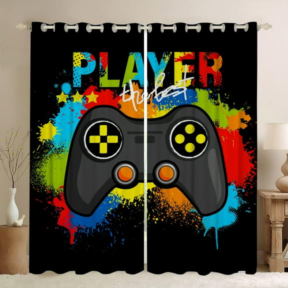 Gaming Game Controller Blackout Curtains - Colorful Gamer Gamepad Decor for Kids Boys Teens Teenager Bedroom Home Living Room Darkening Grommet Window Drapes 2 Panel Set, 52"x63"