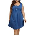 thumbnail image 3 of Feancey Plus Size Tank Dress for Women Boho Sleeveless Mini Dresses Button Squar Neck Beach Sundress Flowy Pleated Swing Vacation Dresses Light Blue 5XL, 3 of 8