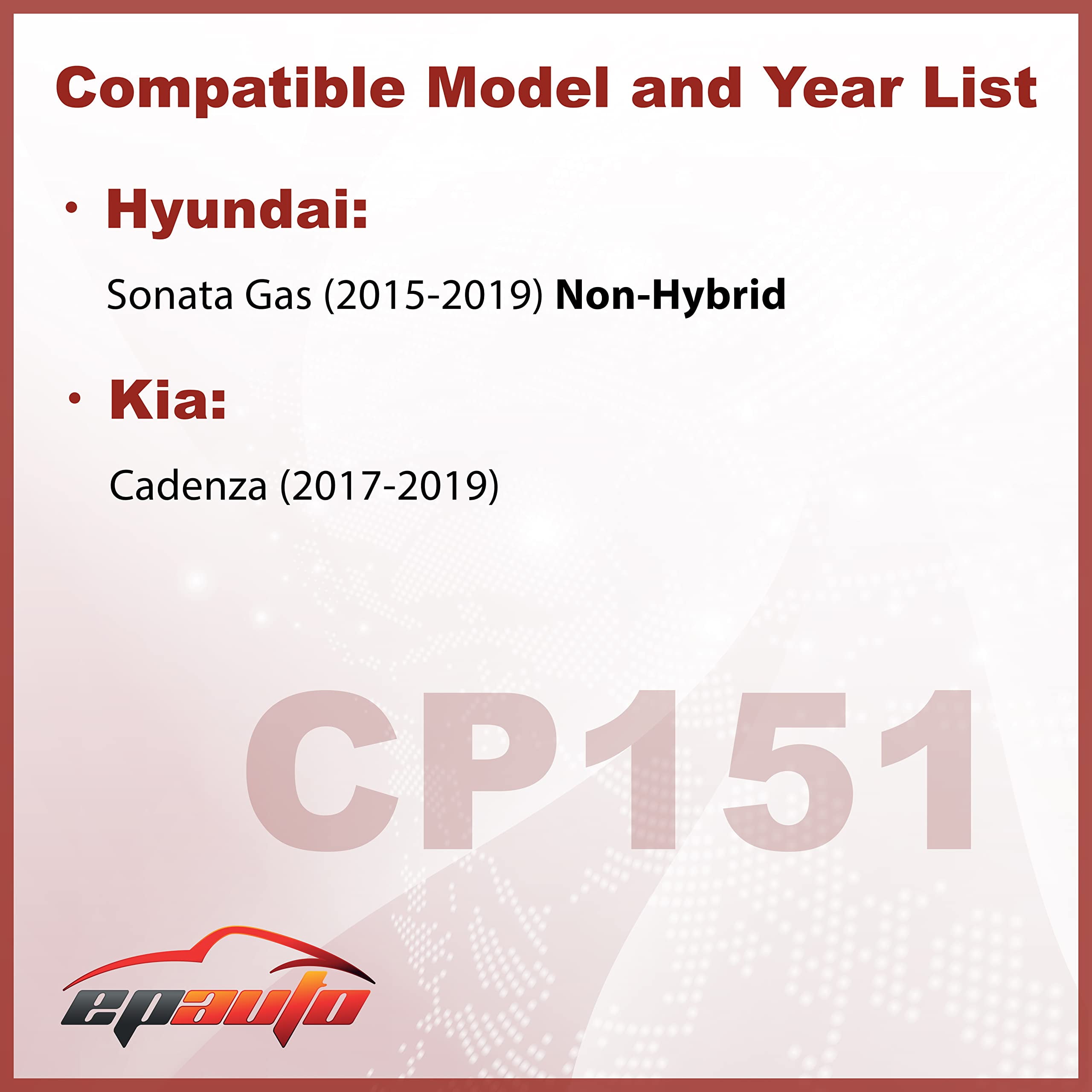 EPAuto CP151 (CF12151) Replacement for Hyundai Premium Cabin Air Filter  includes Activated Carbon Fits select: 2015-2019 HYUNDAI SONATA, 2017-2019  KIA CADENZA 