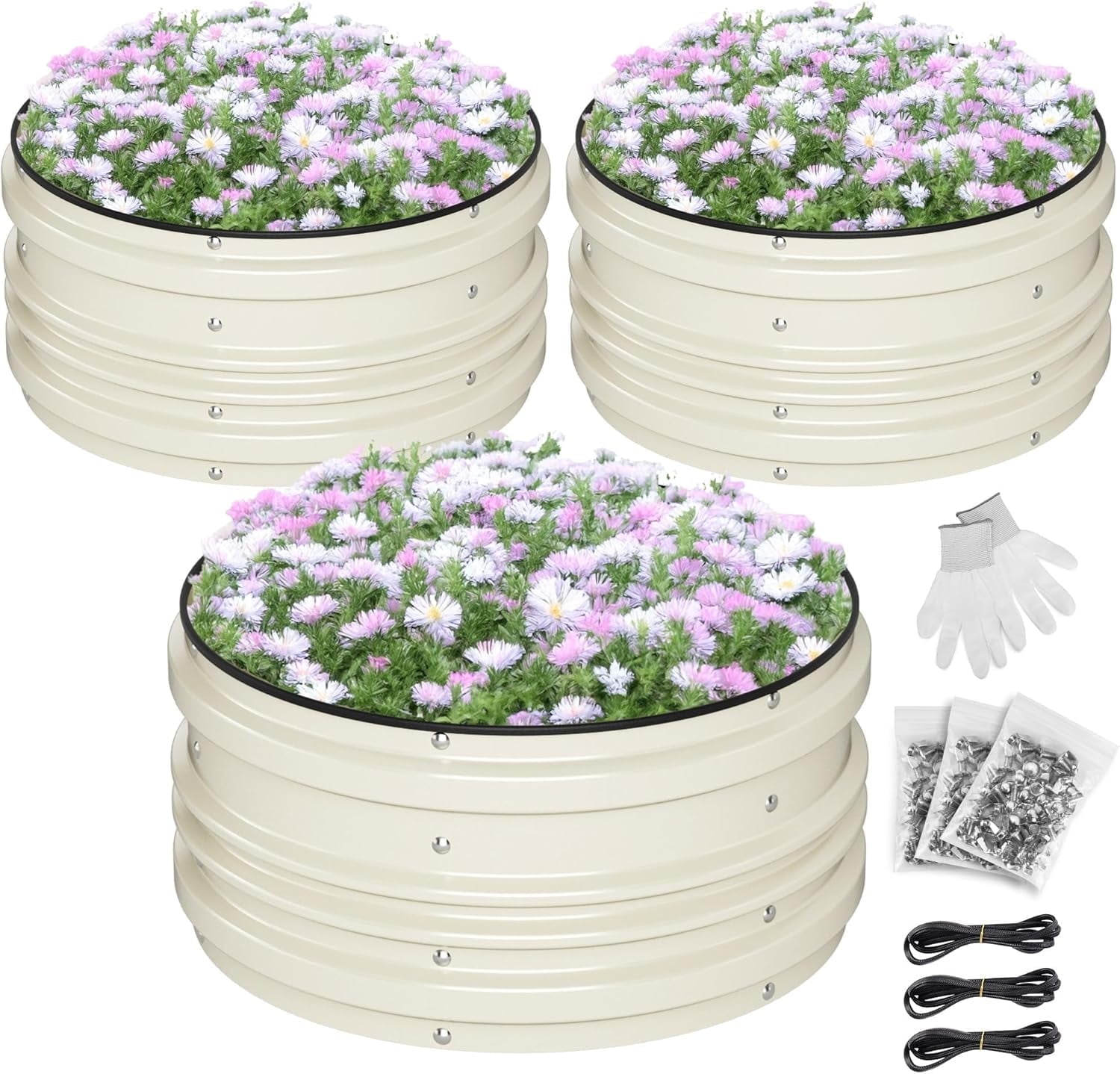 WORKPRO 3Pcs 2x2x1ft Galvanized Raised Garden Bed Set, Rust & Corrosion Protection, Easy Assembly, Safe Edge, Ideal for Vegetables & Flowers, White