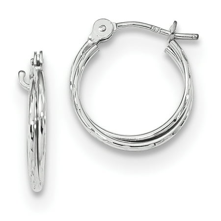 14k White Gold Polished Diamond Cut Double Hoops