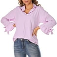 thumbnail image 6 of Women's Basic Button Down Shirts Collared Long Sleeve Plus Size Simple Stretch Formal Solid Casual Work Blouse Tee, 6 of 9