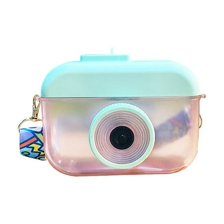 

Creative Camera Water Bottle with Straw and Adjustable Shoulder Strap Portable Outdoor Sports Water Cup for Kids-Pink