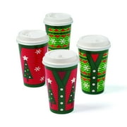 Fun Express Holiday Ugly Sweater Christmas Insulated Disposable Paper Cups, 16.0 fl oz, Multicolor, 12 Count, (1 Pack)