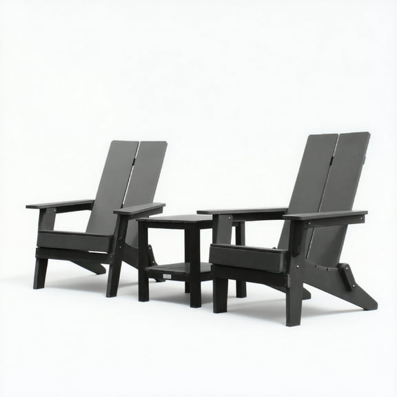 Krikacy 3-PCS Adirondack Chair Set, Folding High-Back Outdoor Chairs with Cup Holders,Black