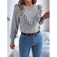 thumbnail image 4 of Cable Knit Striped Sweater for Women Crew Neck Oversized Long Sleeve Pullover Fall Winter Sweater Grey M, 4 of 8