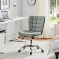 thumbnail image 2 of CRXX Armless Desk Chair Modern Tufted Office Chair Faux Leather Upholstered Computer Chair with Adjustable Seat Height and Rolling Wheels for Home/Office, Light Gray, 2 of 9