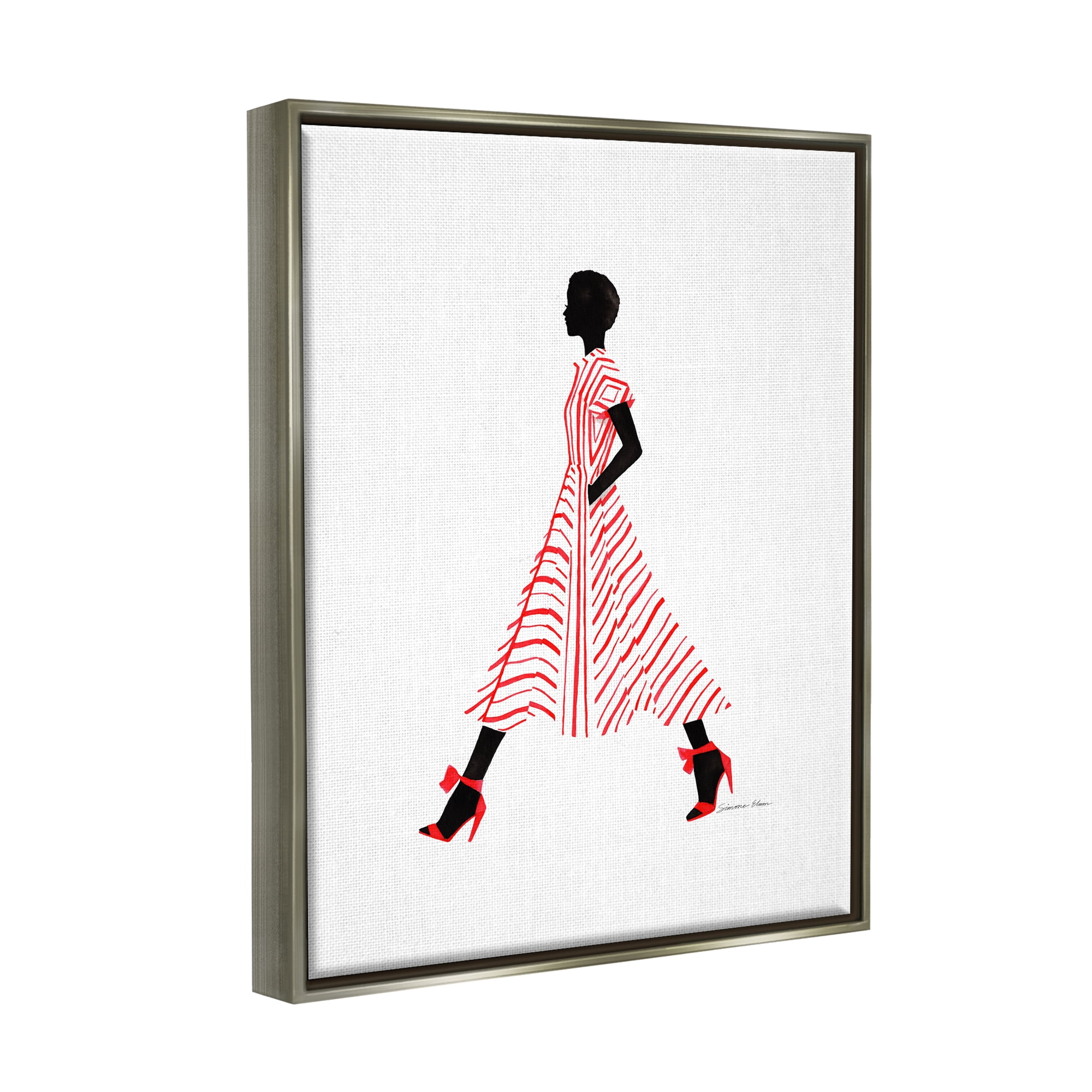 Stupell Industries Trendy Girl in Red Beauty & Fashion Painting Gray Floater Framed Art Print Wall Art, 25 x 31
