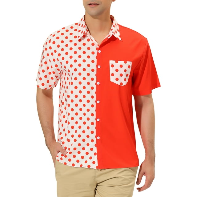 INSPIRE CHIC Chemise Patchwork à Pois d'Été pour Homme à Manches Courtes Boutonnée TG Rouge