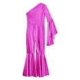 thumbnail image 6 of DPOIS Girl's One Shoulder Metallic Shiny Bell-Bottom Dance Jumpsuit Hot Pink 16, 6 of 7