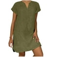 thumbnail image 1 of JUNWELL Robes en Coton et Lin pour Femmes Grande Taille Manches Courtes Col en V Été Robe T-Shirt Ample Unie, 1 of 8
