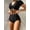 c01Black, variant on Arnsht High Waisted Tummy Control Drawstring Bikini Set Swimsuit Summer Solid Short Sleeve Top and Tie Side Shorts 2 Piece Black XL
