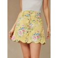 thumbnail image 3 of Light Yellow Floral Print High Waist Scalloped Button-Front A-Line Denim, 3 of 27
