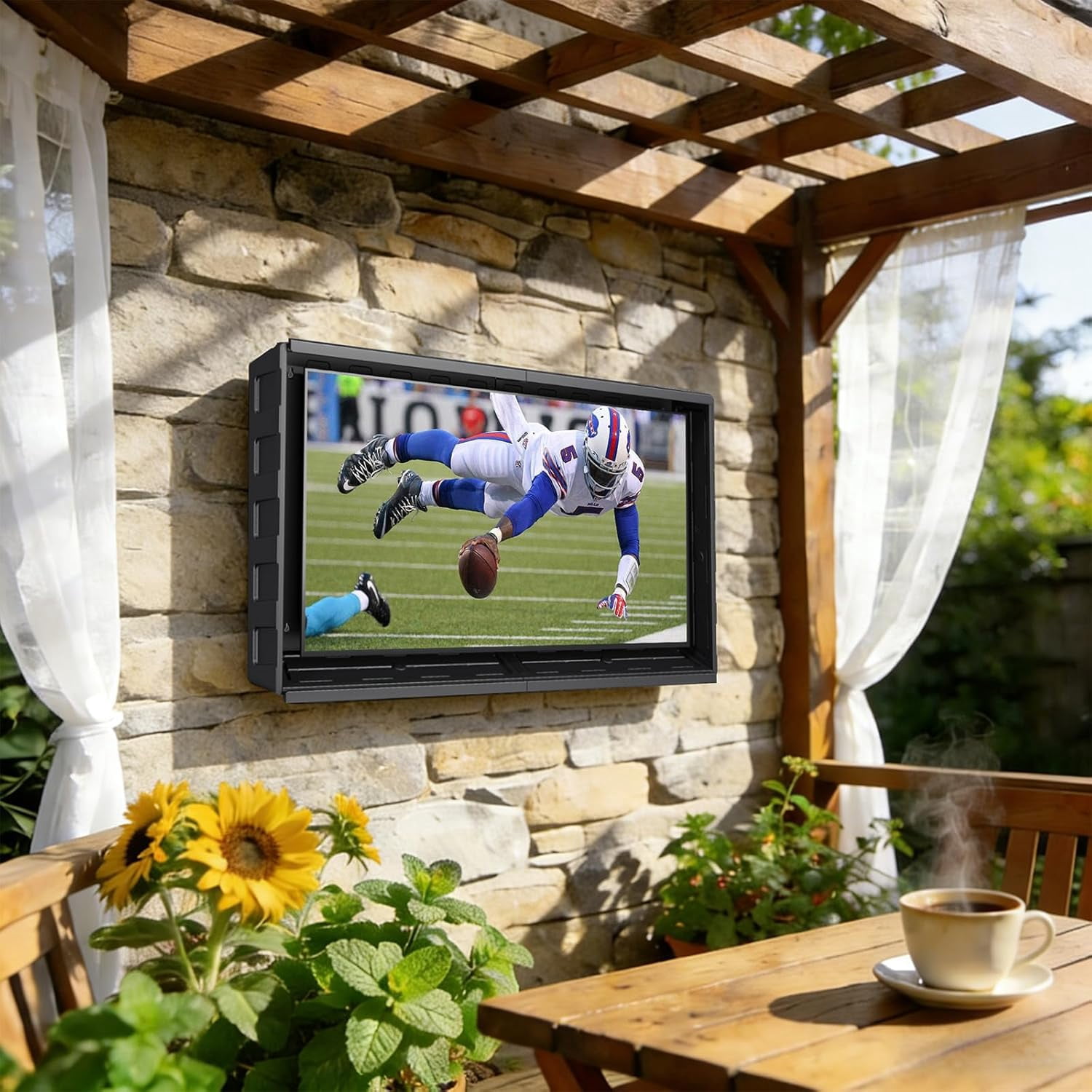 MELLCOM Hard Outdoor TV Cover for 32-44 inch TVs, Weatherproof Solid TV Shell with Full Motion Articulating TV Wall Mount for TV and Flat Panels