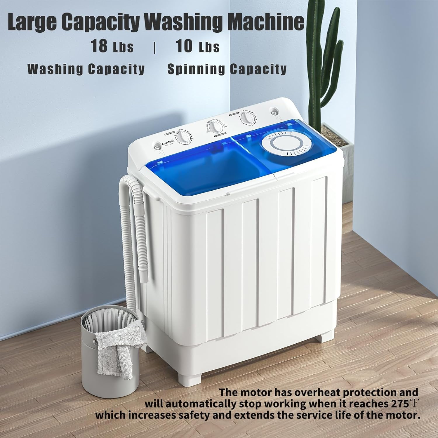 Portable Washing Machine, 28lbs Twin Tub Washer Mini Compact Laundry Machine with Drain Pump, Semi-automatic 18lbs Washer 10lbs Spinner Combo for Dorms, Apartments, RVs