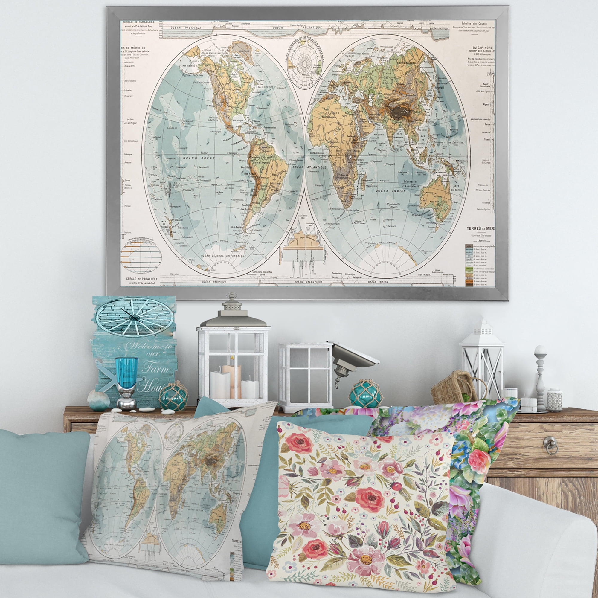 Designart 'Ancient World Map II' Rustic Framed Art Print