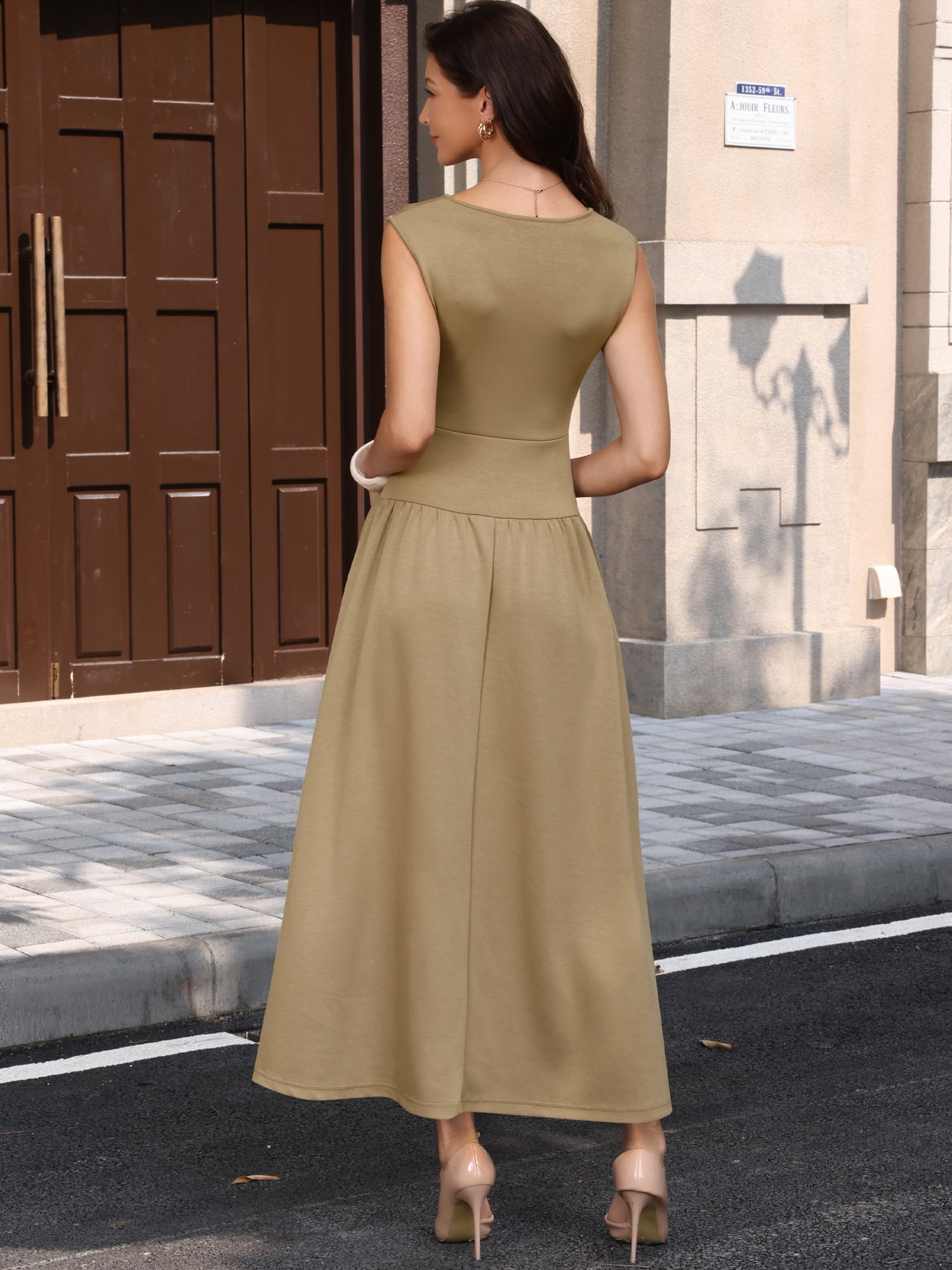 DARING DIVA Women's Maxi Dress Sleeveless Flowy Sundress Long Dresses S Khaki