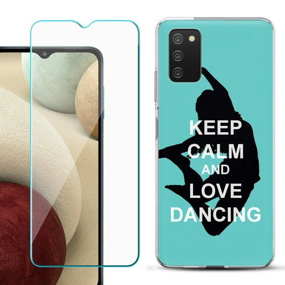 Slim-Fit TPU Fashion Phone Case for Samsung Galaxy A03s, with Tempered Glass Screen Protector, by OneToughShield ® - Keep Calm / Dancing