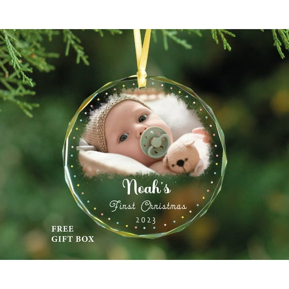 Babys First Christmas Photo Ornament Personalized Newborn Keepsake for Parents & Grandparents, Boy or Girl Holiday Photo Decor