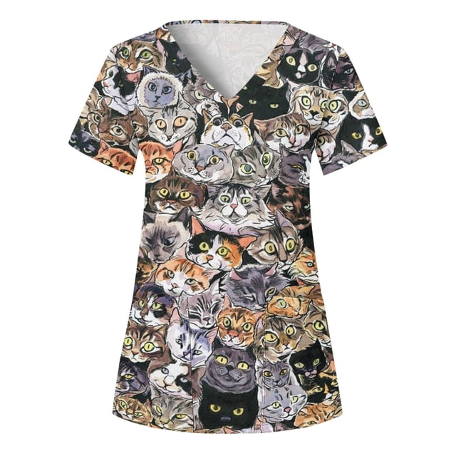 T-Shirts Stylés pour Femmes - Chemises de Compression à Manches Longues Imprimé Animal Manches Courtes Col Roulé Basique sous-Vêtement Col en V Blouse de Vacances