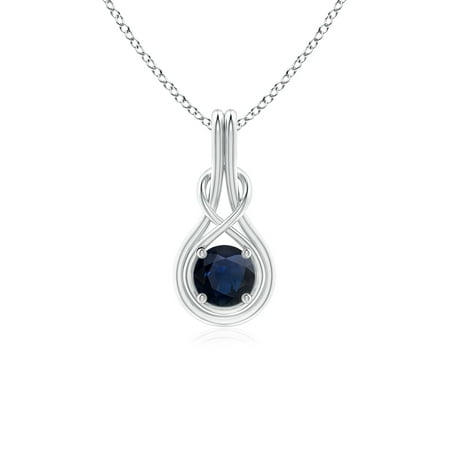 Infinity Knot Necklace - September Birthstone Necklace - Round Sapphire Solitaire Infinity Knot Pendant in 14K White Gold (5mm Blue Sapphire) - SP0566S-WG-A-5