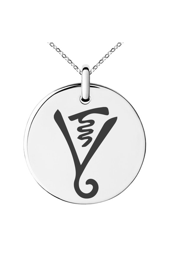 Stainless Steel Reiki Dumo Tibetan Master Engraved Small Medallion Circle Charm Pendant Necklace