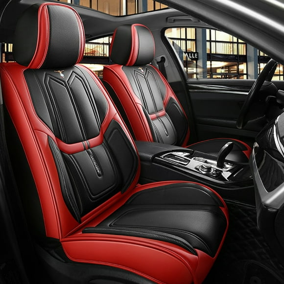 Maidao Car Seat Covers Leather Full Set for Chevrolet for blazer 2019-Present 5 Seats Waterproof Soft Front Rear Cushion Protector Black and Red