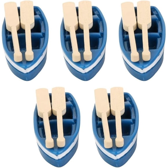 5 Sets of Miniature Dollhouse Rowing Boats with Oars Mini Fairy Garden Resin Rowing Boat Dollhouse Nautical Ornament
