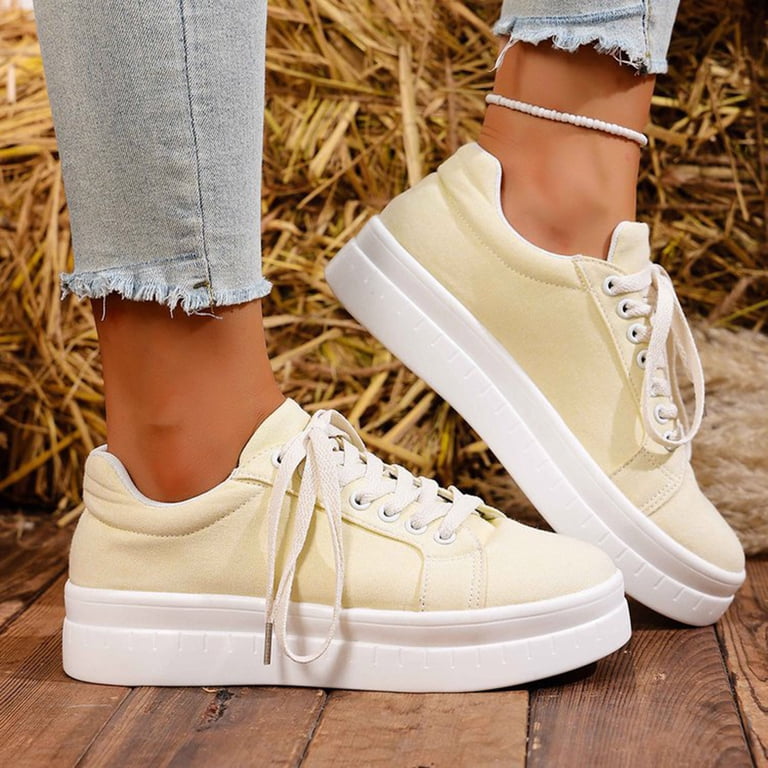 Chenyee Platform Lace Up Sneakers for Women Low Top Tennis Shoes Non Slip Fashion Canvas Dress Shoes