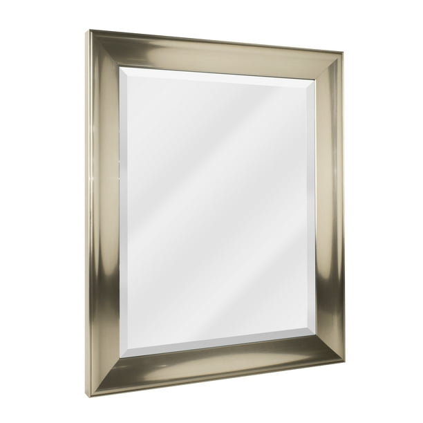 Head West Brushed Nickel PS Rectangular Framed Beveled Accent Wall Vanity Mirror 28 x 34