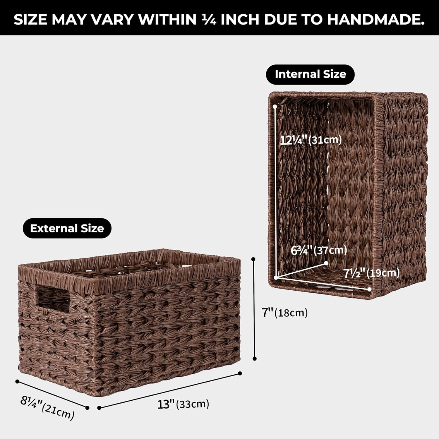 GRANNY SAYS Wicker Storage Baskets for Shelves, Waterproof Woven Baskets for Organizing, Hand Woven Rectangle Basket for Pantry, Brown, 2-Pack