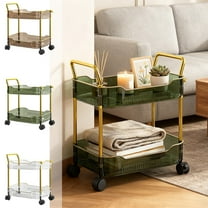 YOTQUSKI 2 Tier Small Cart, Utility Carts with Wheels, Rolling Organization Cart with Handle and Lockable Casters for Office, Living Room, Kitchen, Laundry