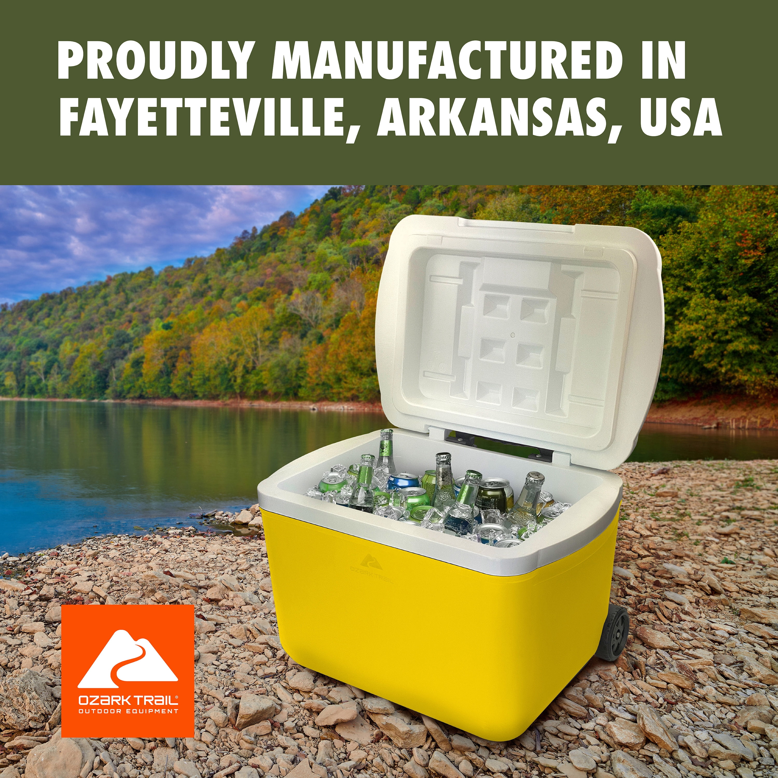 Ozark Trail 30QT Rolling Hard Side Cooler, Yellow Gold