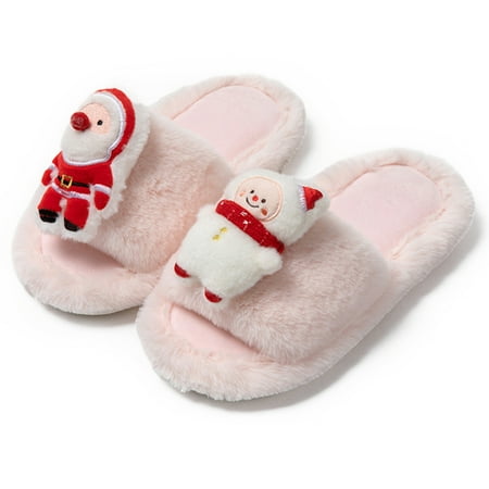 

Womens Christmas Slippers Cozy Warm Shoes Plush Breathable Home Bedroom Shoes Cute Memory Foam Slippers Pink 7-8